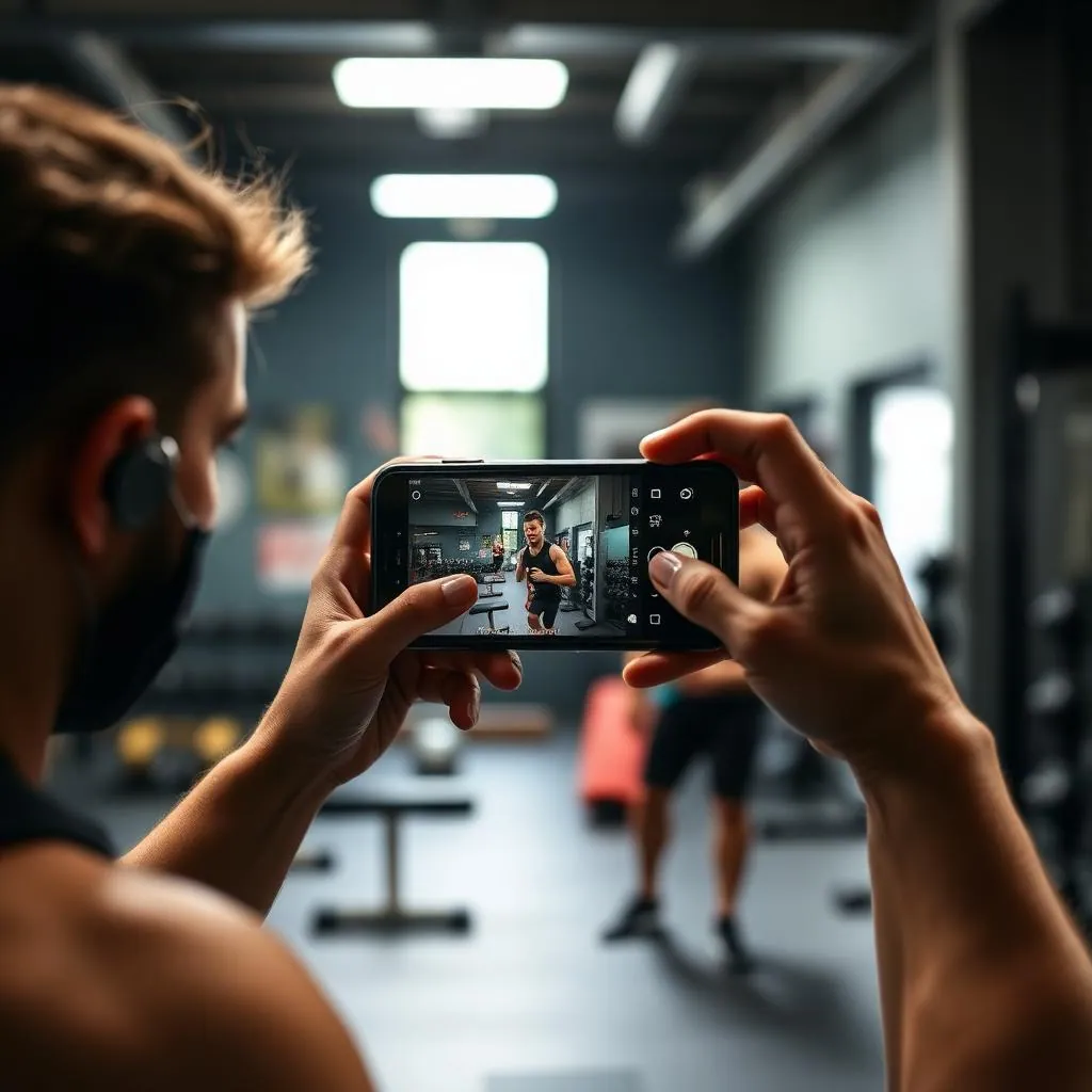 Personal trainer filming an Instagram Reel in a gym with dynamic workout movement
