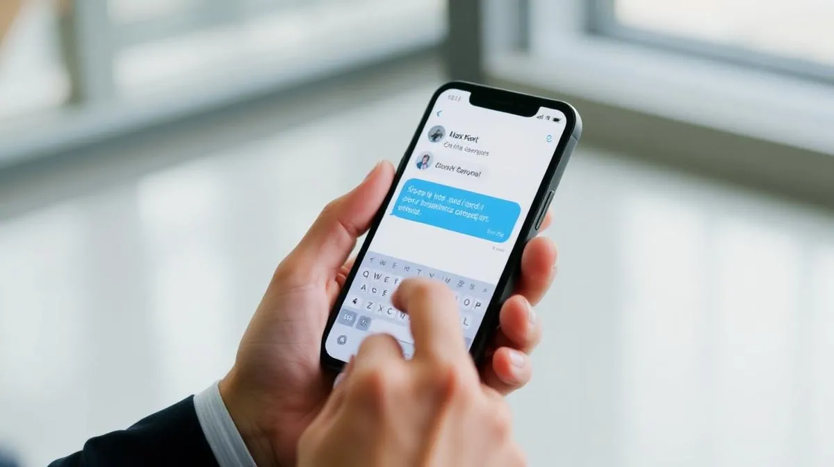 Person typing a short partnership outreach message on their phone, demonstrating the simple DM approach for personal trainer business development
