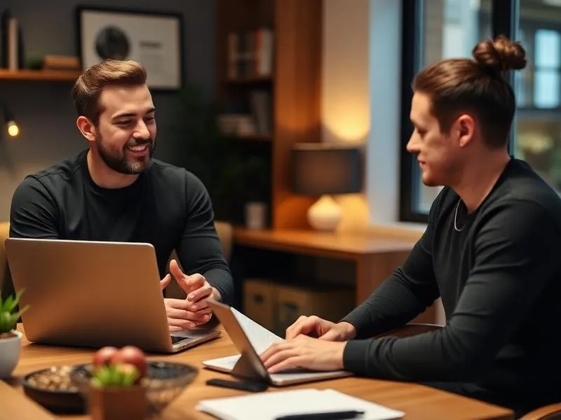 Personal trainer having a consultation call with a prospective client in a professional office setting