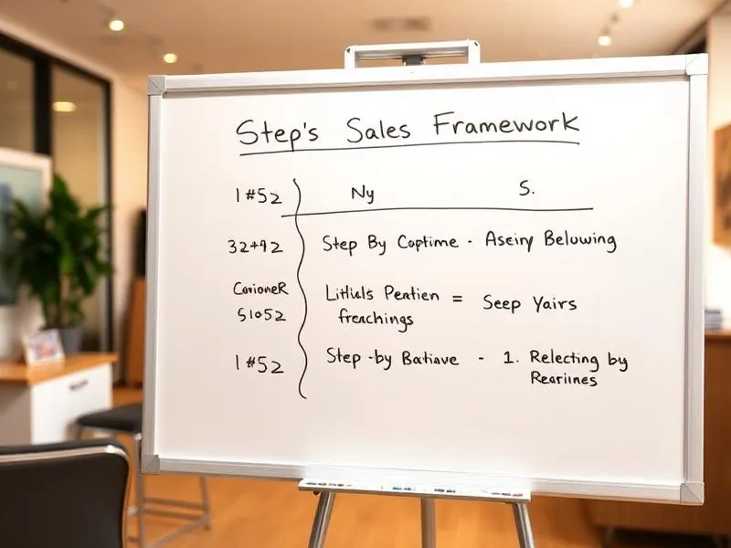 Sales framework whiteboard showing step-by-step GAINER method process