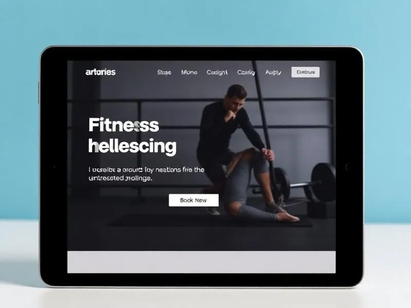 Clean modern landing page on a tablet screen showing a fitness coaching offer with booking button