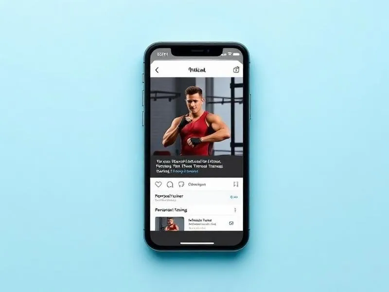 Smartphone showing social media post about online fitness training with engagement notifications